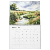 Waterverf River Stream Creek Landschappen Kalender (Feb 2026)