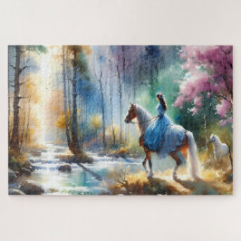 Waterverf Rivier Paardenvrouw Bos Licht Legpuzzel