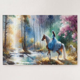 Waterverf Rivier Paardenvrouw Bos Licht Legpuzzel