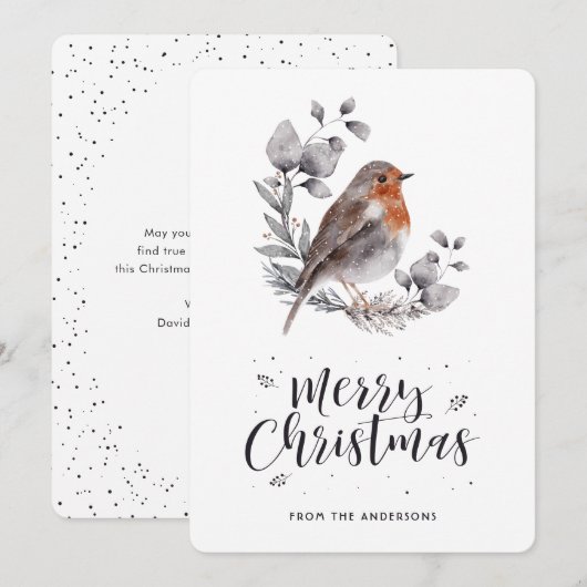 Waterverf Robin Bird Krans Vrolijke Kerst Kaart (Voorkant / Achterkant)