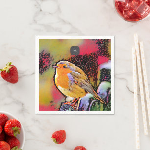 Waterverf robin bird monogrammed servet