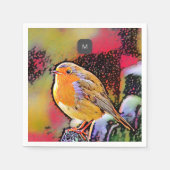 Waterverf robin bird monogrammed servet (Voorkant)
