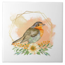  Waterverf Robin en Wildflower Lijst