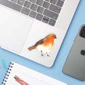 Waterverf Robin Garden Bird Sticker (Laptop met iPhone)