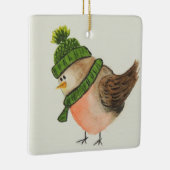 Waterverf Robin in Groene Sjaal en Pet Keramisch Ornament (Rechts)