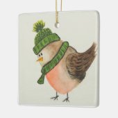 Waterverf Robin in Groene Sjaal en Pet Keramisch Ornament (Links)