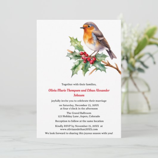 Waterverf Robin Kerstuitnodiging Kaart (Staand voorkant)