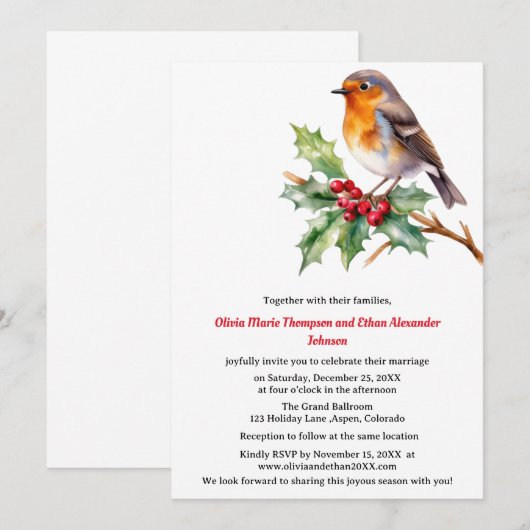 Waterverf Robin Kerstuitnodiging Kaart (Voorkant / Achterkant)