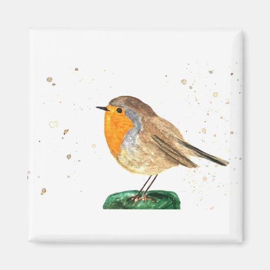 Waterverf robin kerstwinter magneet (Voorkant)
