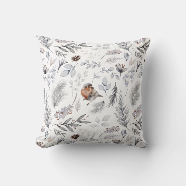  Waterverf Robin Kerstwinter Pattern Kussen (Voorkant)