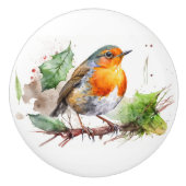 Waterverf Robin op een tak Keramische Knop (Voorkant)