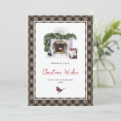 Waterverf Robin Plaid Sneeuwkerstwensen Feestdagenkaart (Staand voorkant)