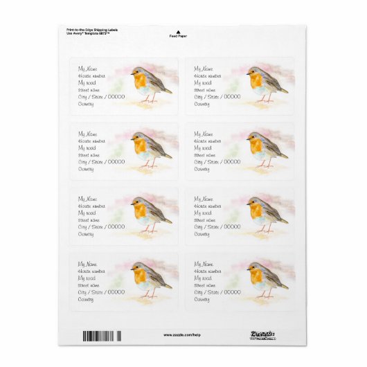 Waterverf Robin - Retouradreslabels Etiket (Full Sheet)