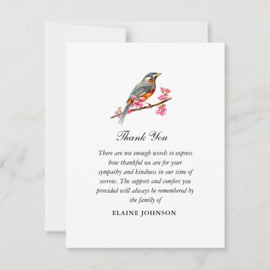 Waterverf Robin vogel Uitvaart Foto Dank u Bedankkaart (Voorkant)