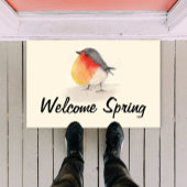 Waterverf Robin Welcome Spring door Mat