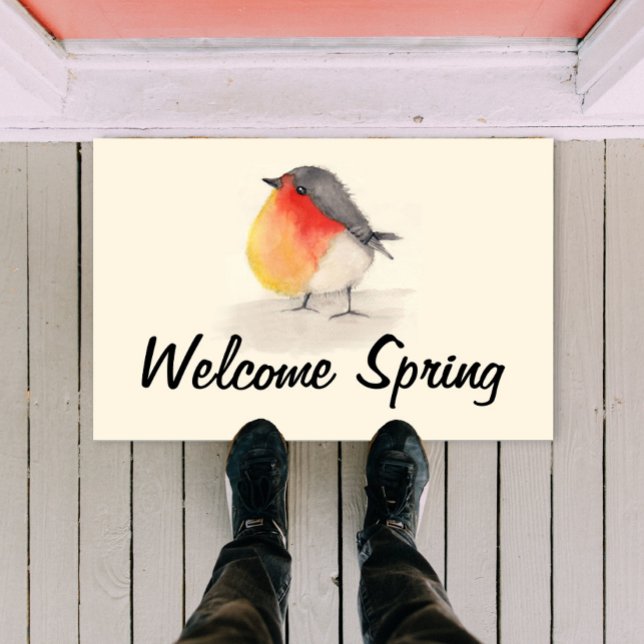 Waterverf Robin Welcome Spring door Mat (Creator heeft geüpload)