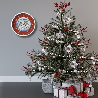 Waterverf Robins Kerstmis Wall Clock