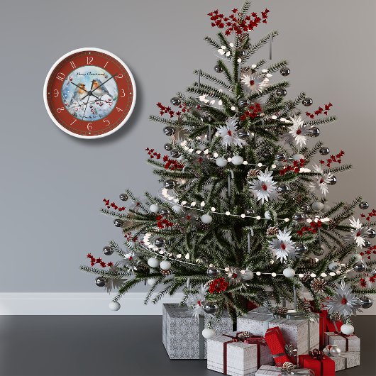 Waterverf Robins Kerstmis Wall Clock
