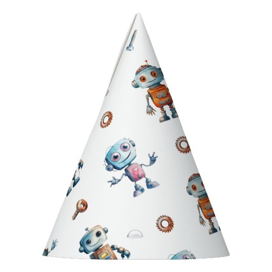 Waterverf Robot Kinderen Verjaardag Wit Feesthoedjes (Links)