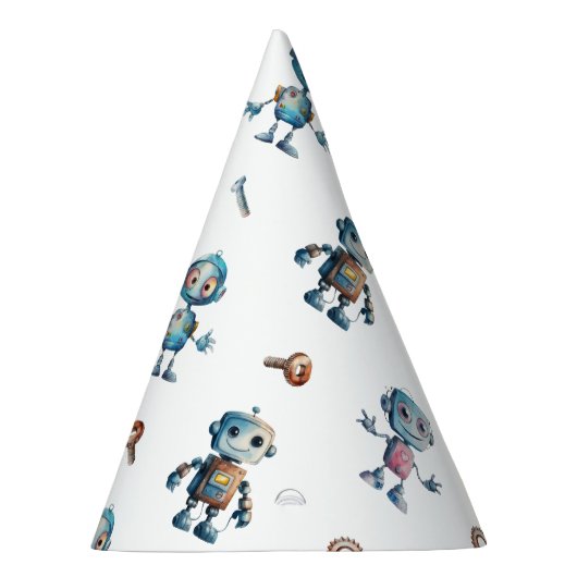 Waterverf Robot Kinderen Verjaardag Wit Feesthoedjes (Rechts)