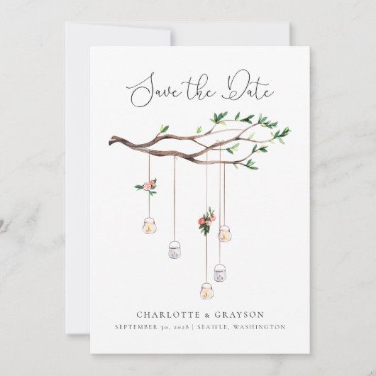 Waterverf Robuust bos en licht sparen de Datum Kaart (Voorkant)