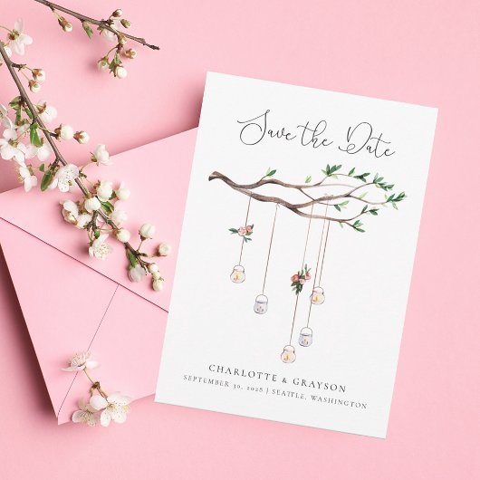 Waterverf Robuust bos en licht sparen de Datum Kaart