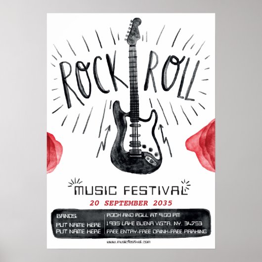 Waterverf Rock & Roll Festival Poster (Voorkant)