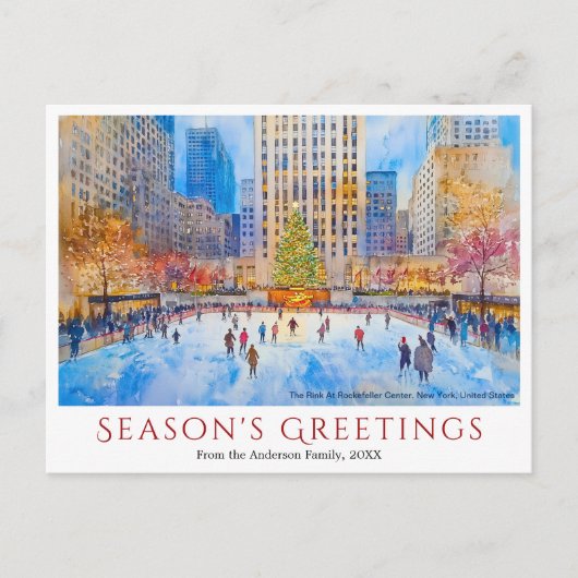 Waterverf Rockefeller Center NYC Travel Christmas Feestdagenkaart (Voorkant)