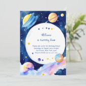 Waterverf Rocket Galactic Verjaardag Kaart (Staand voorkant)