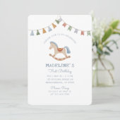 Waterverf Rocking Horese, verjaardagsuitnodiging Kaart (Staand voorkant)