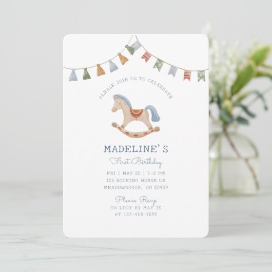 Waterverf Rocking Horese, verjaardagsuitnodiging Kaart (Staand voorkant)