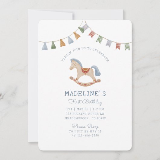 Waterverf Rocking Horese, verjaardagsuitnodiging Kaart (Voorkant)