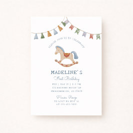 Waterverf Rocking Horese, verjaardagsuitnodiging Kaart