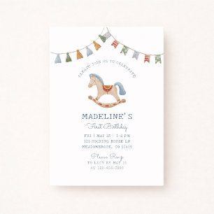 Waterverf Rocking Horese, verjaardagsuitnodiging Kaart