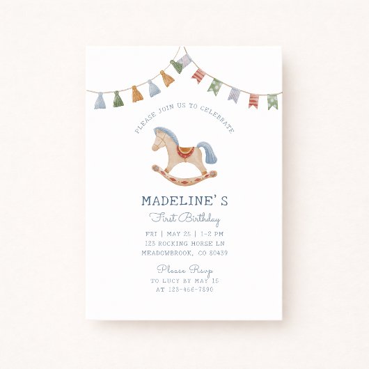 Waterverf Rocking Horese, verjaardagsuitnodiging Kaart