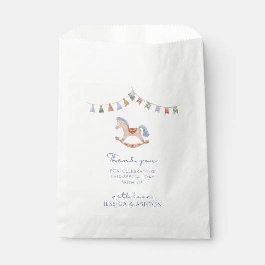 Waterverf Rocking Horse, Baby shower Bedankzakje (Voorkant)