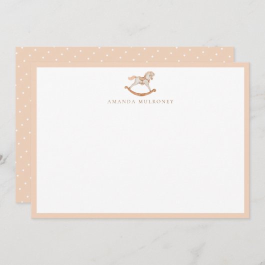 Waterverf Rocking Horse Baby shower Hartelijk dank Notitiekaartje (Voorkant / Achterkant)