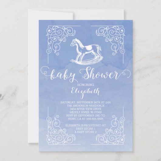 Waterverf Rocking Horse Baby shower Invitation Kaart (Voorkant)
