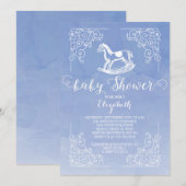 Waterverf Rocking Horse Baby shower Invitation Kaart (Voorkant / Achterkant)