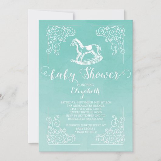 Waterverf Rocking Horse Baby shower Invitation Kaart (Voorkant)