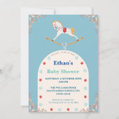 Waterverf Rocking Horse Blue Baby shower Kaart (Voorkant)