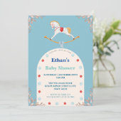 Waterverf Rocking Horse Blue Baby shower Kaart (Staand voorkant)