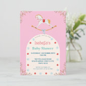 Waterverf Rocking Horse Roze Baby shower Kaart (Staand voorkant)