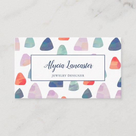Waterverf Rocks Coral & Blue Jewelry Designer Visitekaartje (Voorkant)