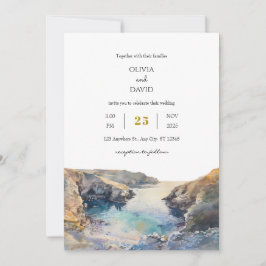 Waterverf Rocky Coastal Sunset Cove Beach bruiloft Kaart