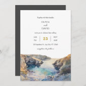 Waterverf Rocky Coastal Sunset Cove Beach bruiloft Kaart (Voorkant / Achterkant)