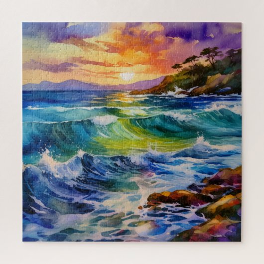Waterverf Rocky Shoreline zonsopgang puzzel (Verticaal)