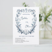 Waterverf Rococo Floral Wreath bruiloft uitnodigin Kaart (Staand voorkant)