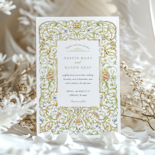  Waterverf Rococo Lijst bruiloft Kaart