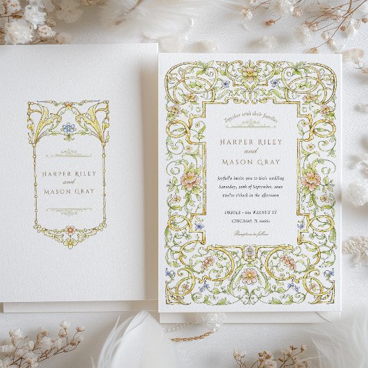  Waterverf Rococo Lijst bruiloft Kaart